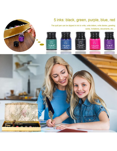 Juego de Caligrafía NC con Pluma, 5 Tintas y 6 Puntas