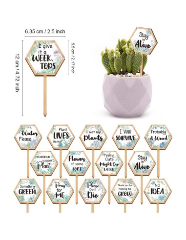 15 Etiquetas de Plantas Hexagonales GOMAKERER de Madera 6.35x12 cm