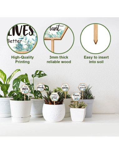 15 Etiquetas de Plantas Hexagonales GOMAKERER de Madera 6.35x12 cm