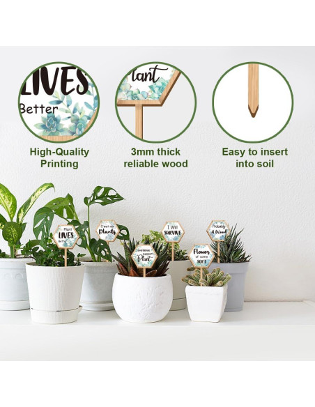 15 Etiquetas de Plantas Hexagonales GOMAKERER de Madera 6.35x12 cm