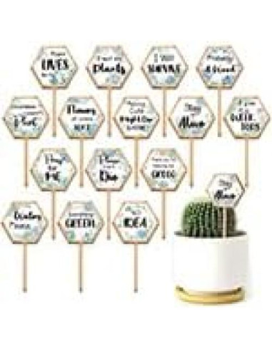 15 Etiquetas de Plantas Hexagonales GOMAKERER de Madera 6.35x12 cm