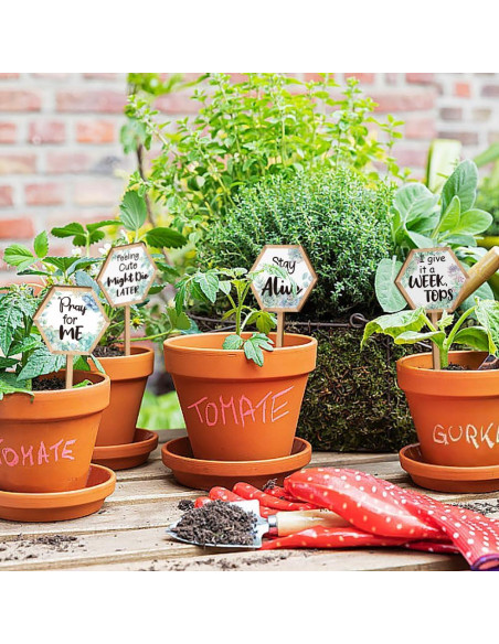 15 Etiquetas de Plantas Hexagonales GOMAKERER de Madera 6.35x12 cm