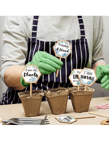 15 Etiquetas de Plantas Hexagonales GOMAKERER de Madera 6.35x12 cm