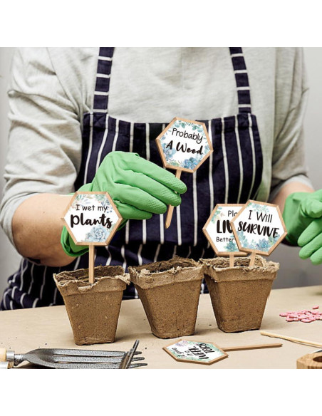 15 Etiquetas de Plantas Hexagonales GOMAKERER de Madera 6.35x12 cm