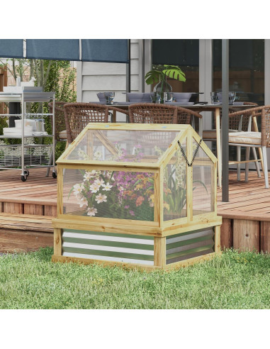 Cama de Jardín Elevada Outsunny con Invernadero Policarbonato 90x80 cm