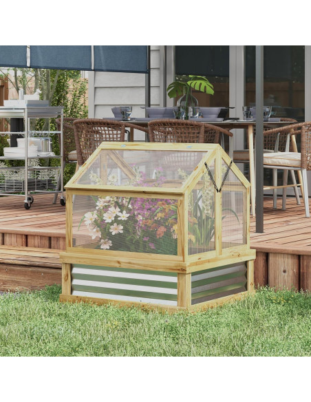 Cama de Jardín Elevada Outsunny con Invernadero Policarbonato 90x80 cm