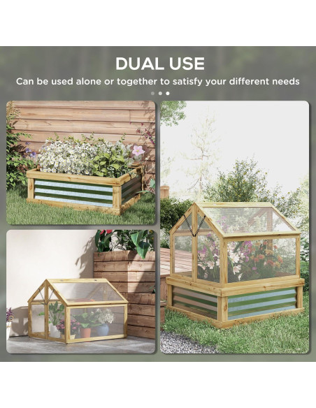 Cama de Jardín Elevada Outsunny con Invernadero Policarbonato 90x80 cm