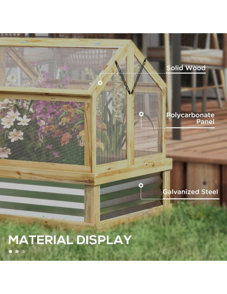 Cama de Jardín Elevada Outsunny con Invernadero Policarbonato 90x80 cm