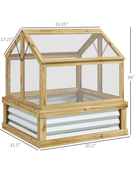 Cama de Jardín Elevada Outsunny con Invernadero Policarbonato 90x80 cm