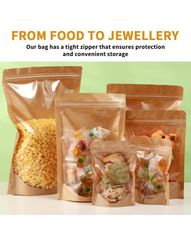 150 Bolsas de Mylar Reclosables Circloophs 10.16x15.24cm Kraft