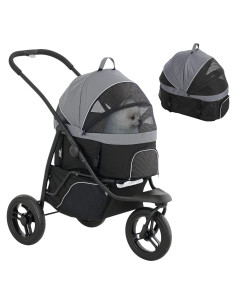 Carrito de Paseo PawHut 3 en 1 para Perros y Gatos, Gris