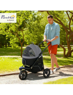 Carrito de Paseo PawHut 3 en 1 para Perros y Gatos, Gris 2
