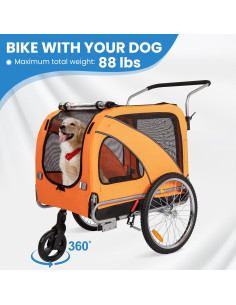 Remolque de Bicicleta para Mascotas Sepnine 40 kg Naranja 2