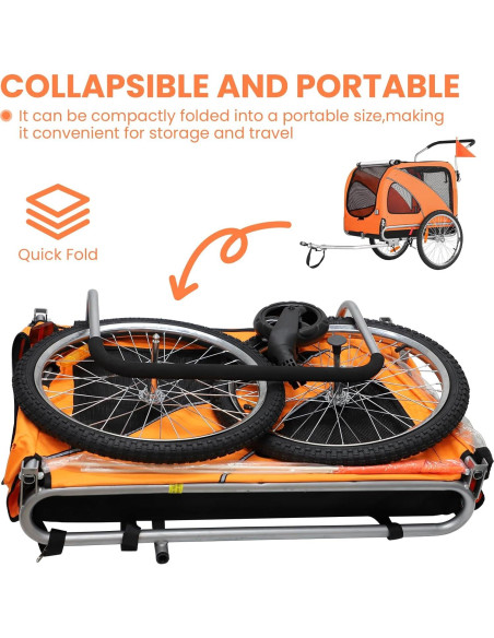 Remolque de Bicicleta para Mascotas Sepnine 40 kg Naranja