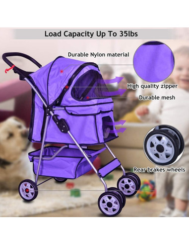 Carrito de Mascotas Dkeli Plegable 4 Ruedas para Perro y Gato