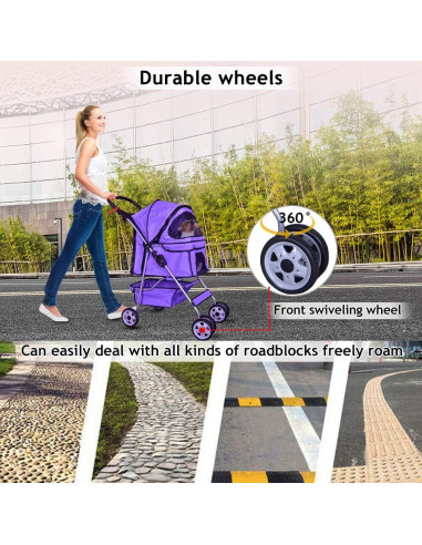 Carrito de Mascotas Dkeli Plegable 4 Ruedas para Perro y Gato