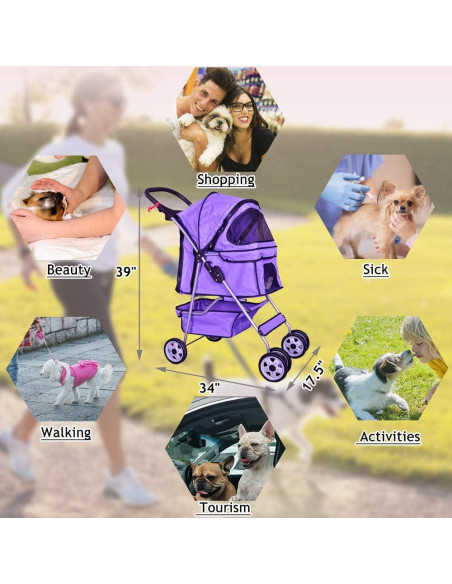 Carrito de Mascotas Dkeli Plegable 4 Ruedas para Perro y Gato