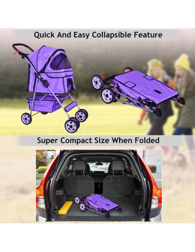 Carrito de Mascotas Dkeli Plegable 4 Ruedas para Perro y Gato