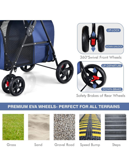 Carrito de Mascotas Doble Giantex Marino con 2 Transportadoras