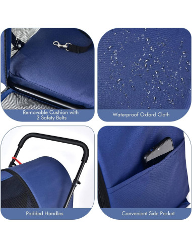 Carrito de Mascotas Doble Giantex Marino con 2 Transportadoras