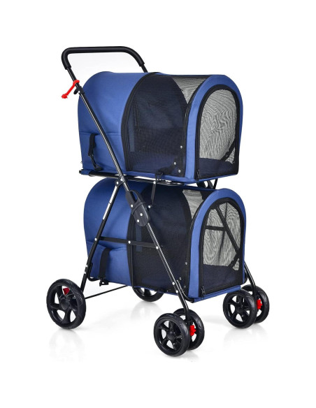 Carrito de Mascotas Doble Giantex Marino con 2 Transportadoras