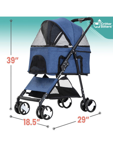 Carrito para Mascotas Critter Sitters Azul 15 kg 4 Ruedas Plegable