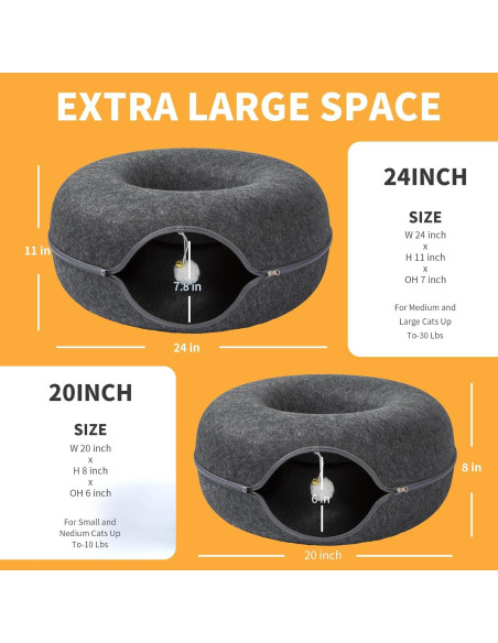 Túnel Cama Escondite para Gatos Jia Xi Donut Gris Oscuro 50.8cm