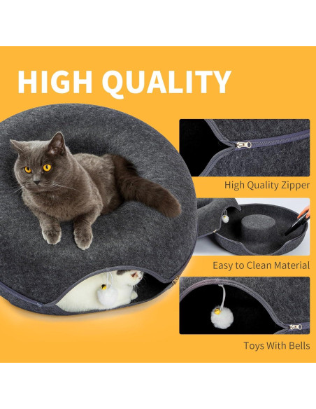 Túnel Cama Escondite para Gatos Jia Xi Donut Gris Oscuro 50.8cm