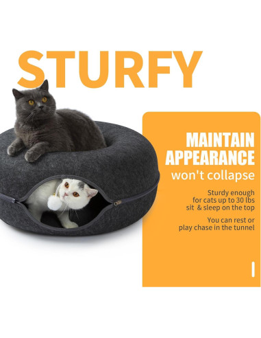Túnel Cama Escondite para Gatos Jia Xi Donut Gris Oscuro 50.8cm