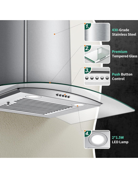 Campana Extractora de 76 cm Tieasy con Ducto y Filtro Baffle