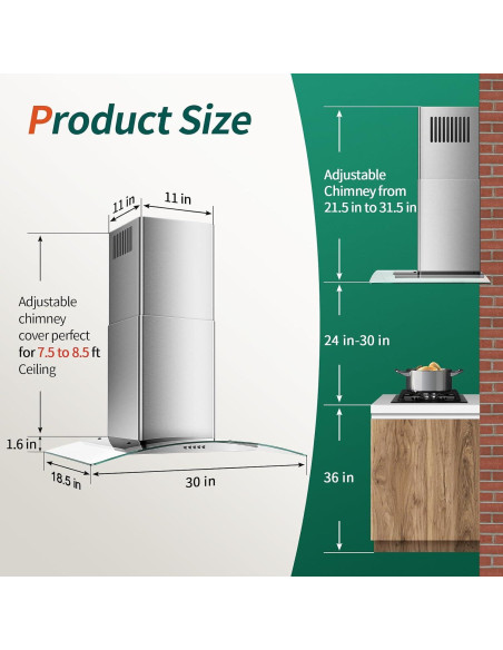 Campana Extractora de 76 cm Tieasy con Ducto y Filtro Baffle