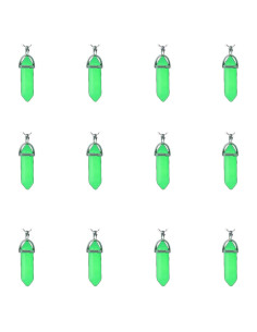 12 Colgantes de Cristal Natural Brillo Verde Luminiscente DIY