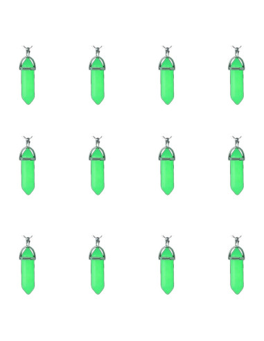 12 Colgantes de Cristal Natural Brillo Verde Luminiscente DIY