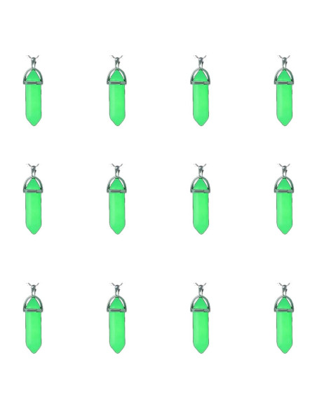 12 Colgantes de Cristal Natural Brillo Verde Luminiscente DIY