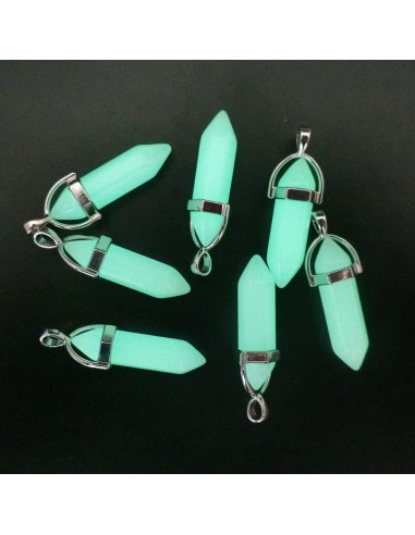 12 Colgantes de Cristal Natural Brillo Verde Luminiscente DIY