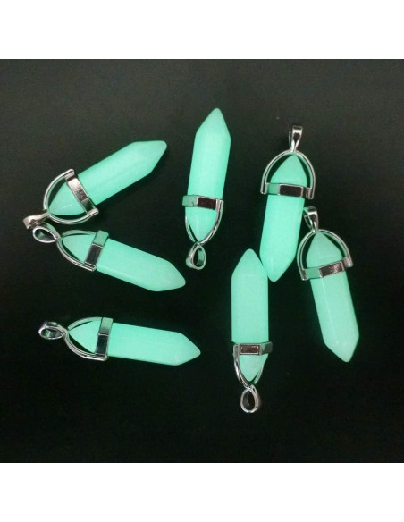 12 Colgantes de Cristal Natural Brillo Verde Luminiscente DIY