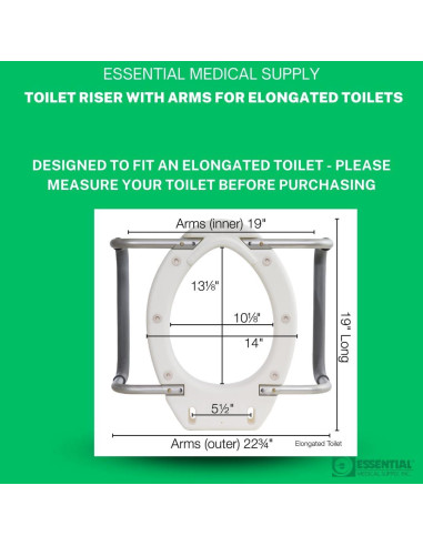 Asiento Elevado para Inodoro Essential Medical Alargado 8.9cm