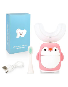 Cepillo de Dientes Eléctrico Infantil HUPO Pingüino Rosa 5 Modos