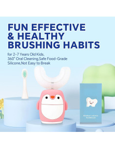 Cepillo de Dientes Eléctrico Infantil HUPO Pingüino Rosa 5 Modos 2