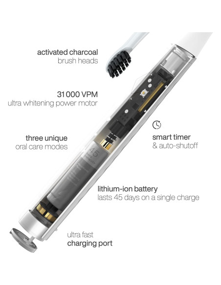 Cepillo de Dientes Eléctrico AquaSonic Pulse - Blanqueamiento Carbón Activado - 3 Modos