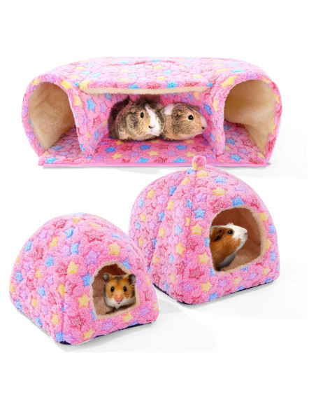 Accesorios para Cobayas MABOZOO - 2 Camas y Túnel Rosa L