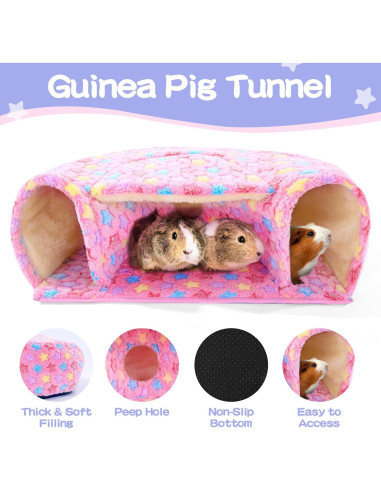 Accesorios para Cobayas MABOZOO - 2 Camas y Túnel Rosa L