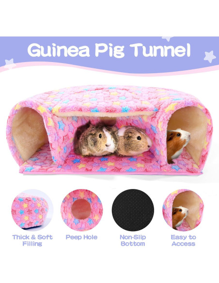 Accesorios para Cobayas MABOZOO - 2 Camas y Túnel Rosa L