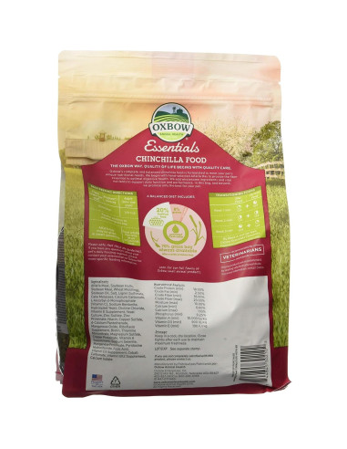 Alimento para Chinchillas Oxbow Essentials 1.36 kg - Alto en Fibra