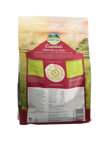 Alimento para Chinchillas Oxbow Essentials 1.36 kg - Alto en Fibra