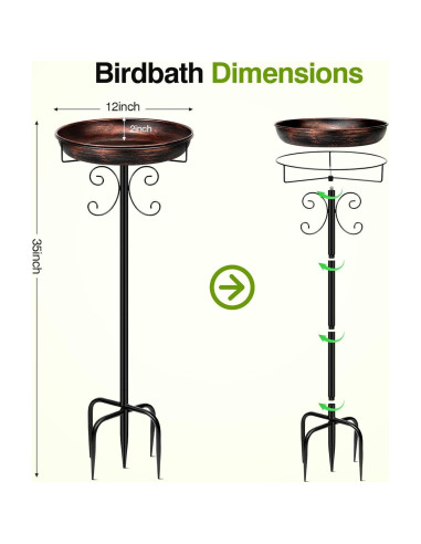 Baño para Aves de Metal Daoeny 30.5cm Bronce Antiguo