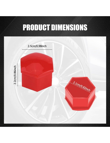 20 Cubiertas de Tuercas de Rueda Lyxheth 21mm Rojo Accesorios Auto