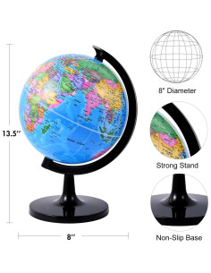 Globo Terráqueo Wizdar 20.32 cm Educativo Rotatorio para Niños 2