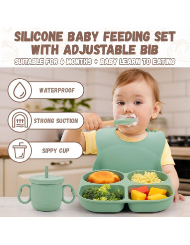 Juego de Alimentación Guiada para Bebés MIICASA 7 Piezas Silicona