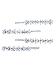 Set de 4 Pinzas de Cabello Plateadas Motique con Strass